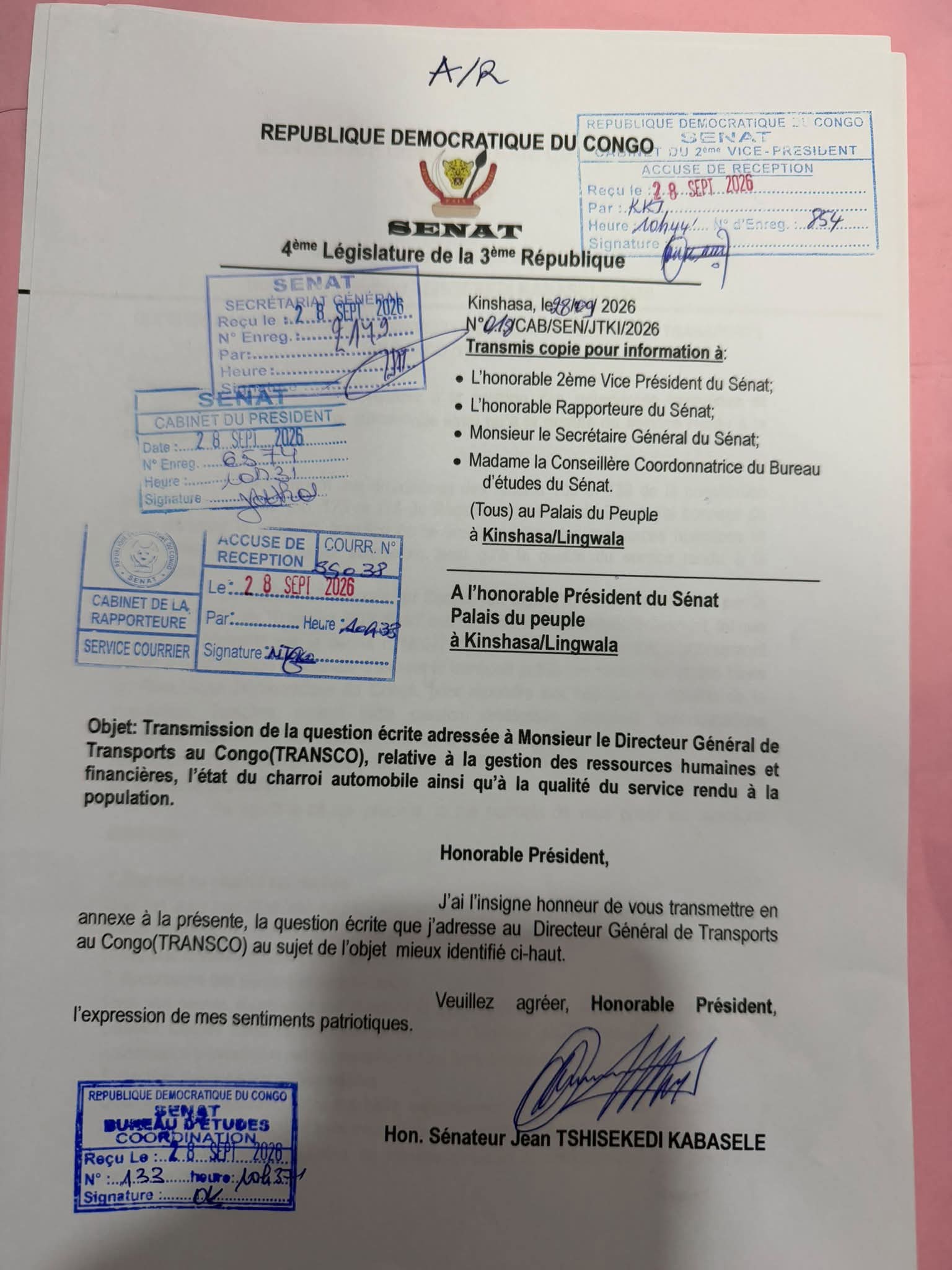 Transco : Jean Tshisekedi interpelle le DG sur la gestion des ressources et l’état du parc automobile